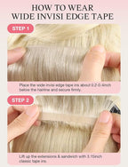 DOORES Invisi Edge Wide Tape in Hair Extensions Real Human Hair, Platinum Blonde 4PCS Injection Tape ins 20g 20 Inch, Invisible Injected 3 Inch Wide Human Extensions Straight