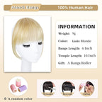 NAYOO Clip in Bangs - 100% Human Hair French Bangs Clip in Hair Extensions, Light Blonde French Bangs Fringe with Temples Hairpieces for Women Curved Bangs for Daily Wear