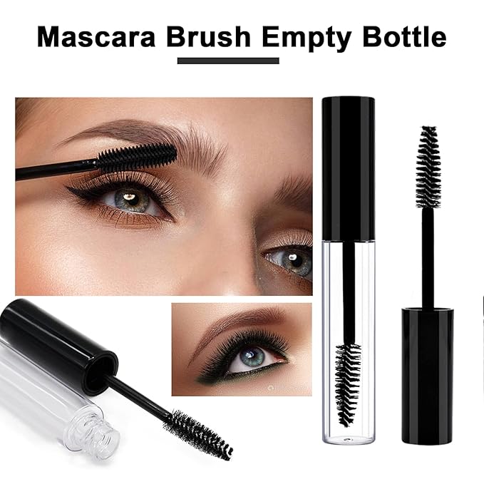 Debaishi 3 Pack 10ml Empty Mascara Tube Bottle with Eyelash Wand, Rubber Inserts, Funnels and Tubes, Cream Container Bottle with Funnels and Transfer Pipettes, for Castor Oil/Eyelash Growth Oil