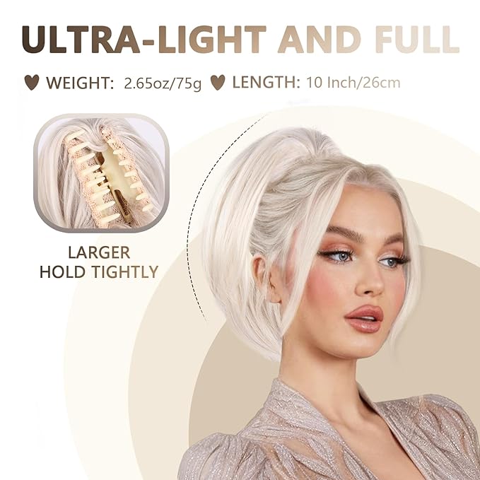 Clip on Ponytails for Women - 10 Inch Short Black Ponytail Extension, Straight Pony Tails Hair Extensions, Synthetic Hair Extensions Ponytail, Natural Hair Pieces for Women (Salt and Pepper)