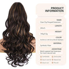 24 Inch Ponytail Extension, Layered Ponytail Extensions for Women, Soft Wavy Claw Clip in Ponytail Extension, Natural Synthetic Hair Pieces for Women (Color: Dark Brown with Honey Blonde Highlights)