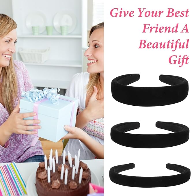 Black Velvet Headbands for Women,3 Pcs Headbands for Women Non Slip 3 Different Width,Elastic Hair Bands Fashion Accessories