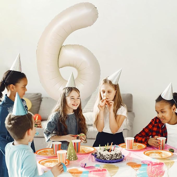 40 inch Cream White Number Balloon Giant Foil Helium Balloons Beige Number 6 - Image 3