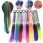 Colored Braids Hair Extensions with Rubber Bands Rainbow Braided Synthetic Hairpieces Ponytail Hair Accessories for Women Kids Girls Party Highlights Cosplay Dress Up (8PCS D Style)