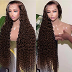 30 Inch Chocolate Brown Deep Wave Lace Front Wigs Human Hair 210 Density 13x6 HD Lace Frontal Wigs Human Hair Pre Plucked Brown Curly Glueless Wigs Human Hair for Women