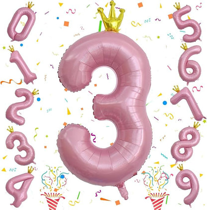3rd Birthday Number Balloons for Girls, 40 Inch Light Pink Foil Number Balloons - Image 8