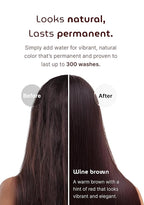 Korean Permanent Hair Dye, Powder Hair Color Kit, Wine Brown, Gray Hair Coverage, Plant-Based Formula, Easy Application for Roots, Short & Long Hair, Vegan, Just Mix with Water (3 Powder Packets)