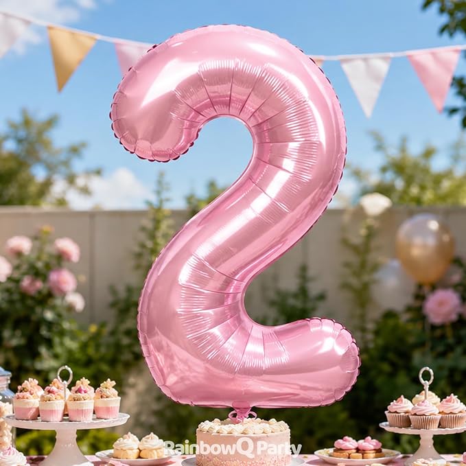 RainbowQ Pink 2 Balloon Number 40 Inch 0-40 Foil Large Balloons | Big Mylar 2 - Image 2