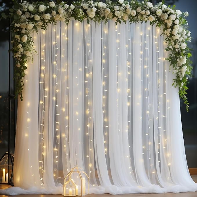 10x10ft White Tulle Backdrop Curtain by Partisky