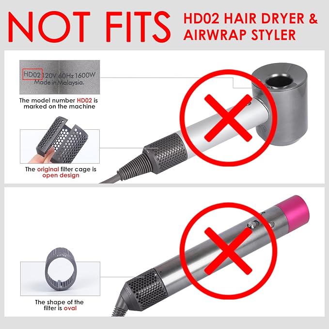 Magnetic Hair Dryer Outer Filter Compatible with Dyson Supersonic HD01 HD03 HD08 HD15 Hair Dryer Attachment, Hair Dryer Strainer Mesh Repair Accessories (Black)