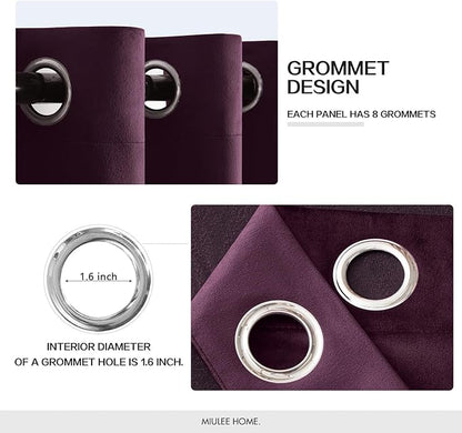 MIULEE Velvet Curtains Purple Orchid 52 x 96 Inch Length Set of 2 | Grommet - Image 2