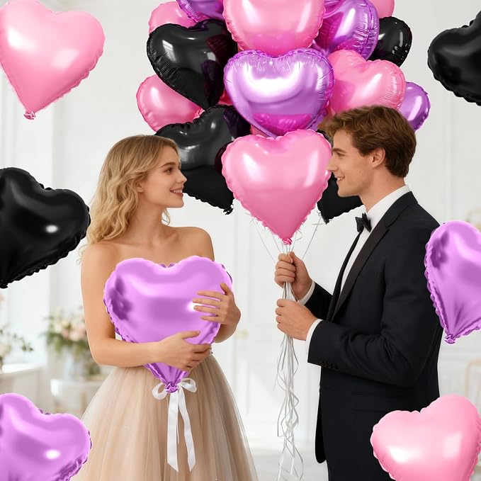 Pink Purple Black Heart Balloons - Image 7