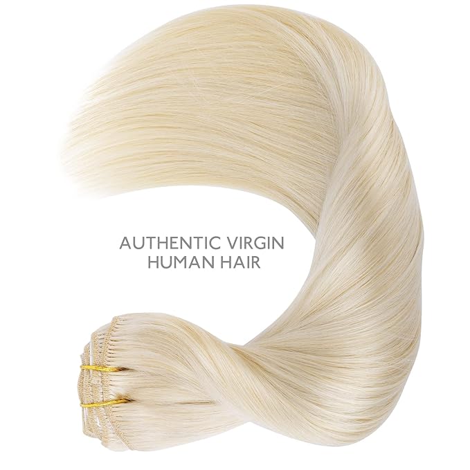 WENNALIFE Clip in Human Hair Extensions, 20 Inch 150g 9pcs Clip in Hair Extensions Real Human Hair, Platinum Blonde Human Hair Clip in Extensions Remy Human Hair Extensions Clip Ins Double Weft