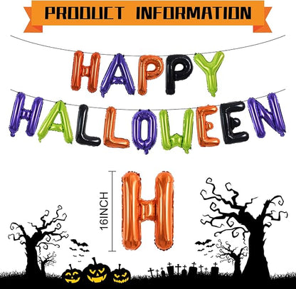 TONIFUL 16 Inch Happy Halloween Balloons Banner, Sign Decorations, Colorful - Image 2