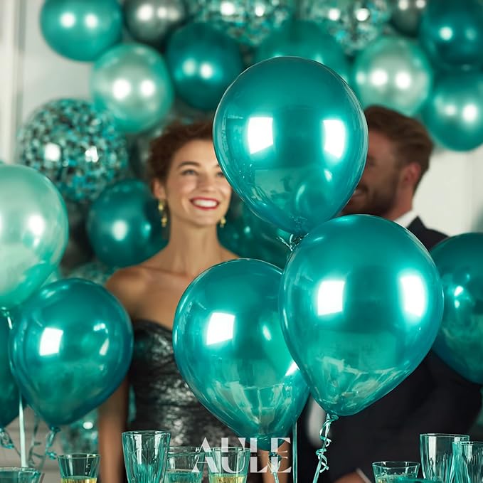 AULE 50Pcs Metallic 12 Inch Teal Green Chrome Helium Shiny Balloon | Perfect - Image 4