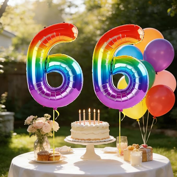 40 Inch Number 66 Balloons for 66th Birthday Party Decorations, 0-100 Rainbow - Image 3