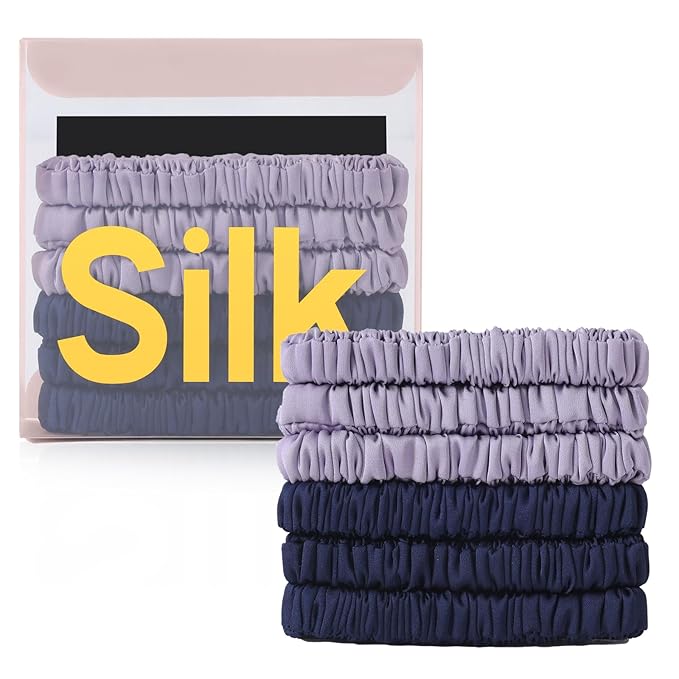 6Pcs Silk Hair Ties Small 22 Momme 100% Pure Mulberry Silk Scrunchies for Women Girls Thin Skinny Hair Sleep Scrunchies No Damage(Color 11)