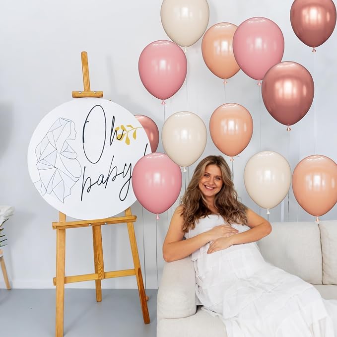 68 Pcs Retro Pink Nude Party Balloons 12Inch Dusty Pink Metallic Rose Gold - Image 5