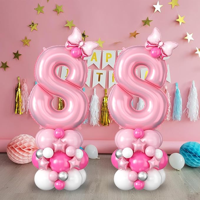 40 Inch Pink Number 8 Balloon for 8th Birthday Decoration Pastel Baby Pink - Image 4