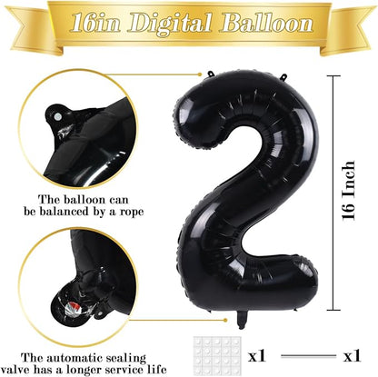 TONIFUL Number Balloons 16 Inch Black 0-9 Number Mylar Foil Balloons 10 Pcs - Image 2