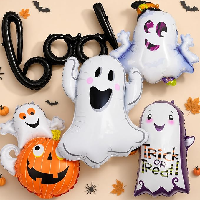 HILAVO 5PCS Halloween Foil Balloons Set, Ghost Pumpkin Boo Balloons Cute Happy by HILAVO