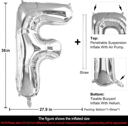 Lovoir 40 Inch Large Silver Letter F Balloons Big Size Jumbo Mylar Foil Helium - Image 2