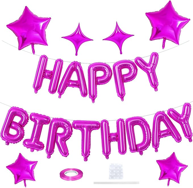 Happy Birthday Balloon Banner Hot Pink, 16 Inch Mylar Foil Letter Balloons - Image 9
