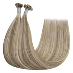 YoungSee U Tip Hair Extensions Highlight U Tips Human Hair Extensions Highlight Light Brown with Blonde Keratin Hair Extension for Women K Tip Real Hair Extension Hot Fusion 16In 50s/50g