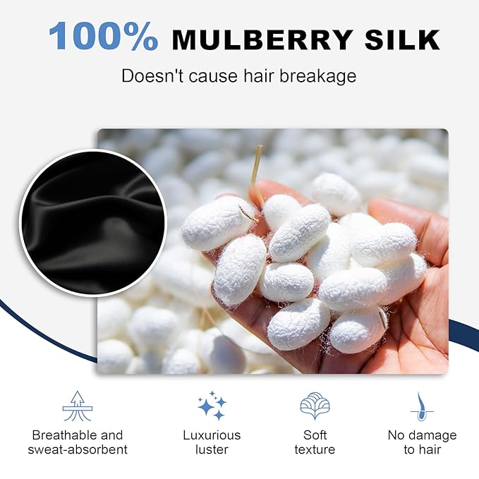 1 Piece Silk Bow Scrunchies for Hair-100% Pure Mulberry 22 Momme Silk Hair Tie, Elastic Ponytail Holder, Elegant Soft Bow Hair Ties Band for Women Hair Care, Multiple Colours (BLACK)