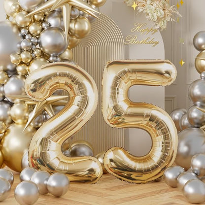 AULE 40 Inch Light Gold 25 Balloon Number Foil 0-9 Birthday Big Numbers | - Image 2
