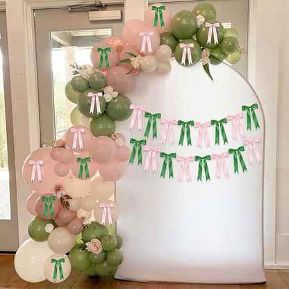 2 Strings Pink & Green Bow Garland Banner Decorations - Image 8