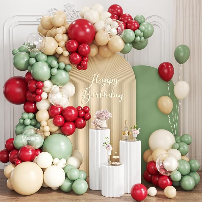 Red Green Nude White Balloon Garland Arch Kit by Unknown