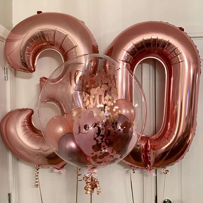 Rose Gold 30 Number Balloons, 40 Inch Giant Number 30 Balloons Foil Mylar - Image 5