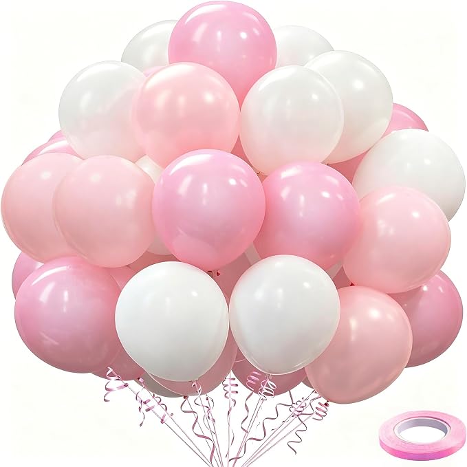 100pcs Pink and White Balloons 12 Inch w/Ribbon Party Decorations | Pink and by GBSAWER