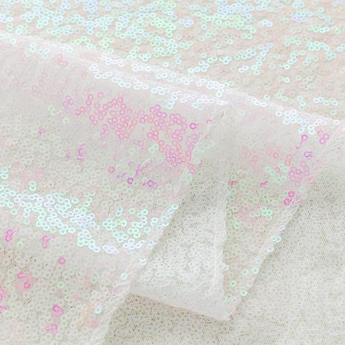 Sugargirl White Iridescent Sequin Backdrop Curtain 4FTx8FT Glitter White - Image 5