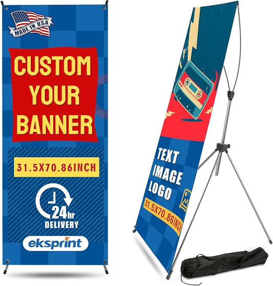 Custom Banner with X Stand 31.5" X 70.86", Banners and Signs Customize by EKSPRINT