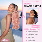 ALXNAN Ponytail Extension,24 Inch Claw Clip in Long Curly Wavy Omber Black to Pink Ponytail Hair Extension Jaw Clip on Pony Tails Hairpiece for Women