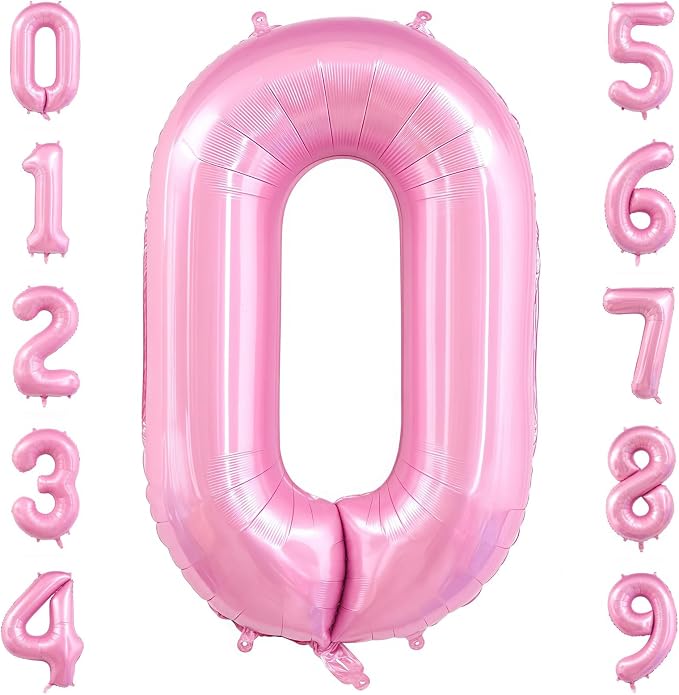 Pastel Pink 0 Balloon Number, 40 Inch Light Pink 0 Balloons Large Helium Foil by BBPOOL