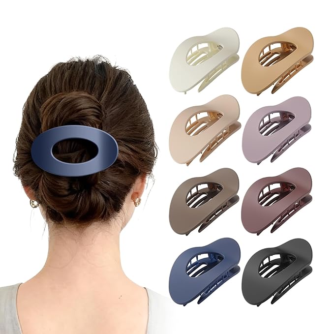 Upgraded 8 Pack French Flat Hair Clips for Women Girls, Matte Lay Flat Claw Clips, Large No-Slip Claw clips for Thick&Thin Hair, Strong Hold Styling Barrettes Accessories for Daily Styling(Multicolor)