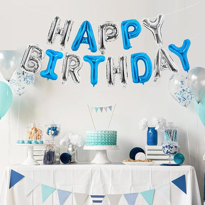 TONIFUL 16 Inch Deep Blue Silver Happy Birthday Balloons Banner Decorations | - Image 3