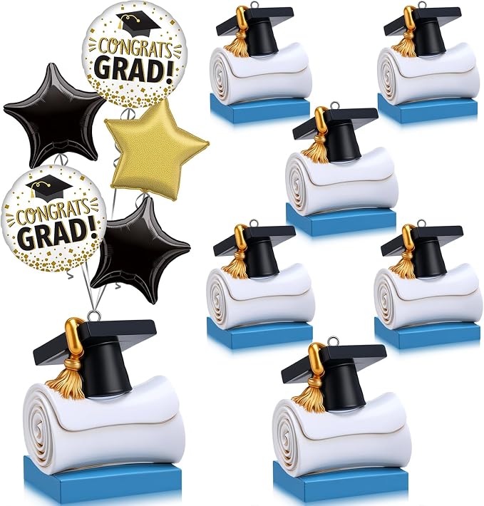 Cinnvoice Graduation Balloon Weights pack of 6 Resin Grad Cap Balloon Holder by Cinnvoice