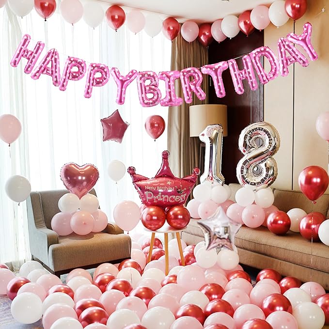 CANREVEL Happy Birthday Banner Decorations + 12Pcs Heart Balloons, - Image 7