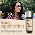 Hair Illusion Black Real Hair Fibers for Thinning Hair - 100% Natural Texture, Non Synthetic Hair Fibers - Bald Spot Cover Up for Women & Men - 38 Gram