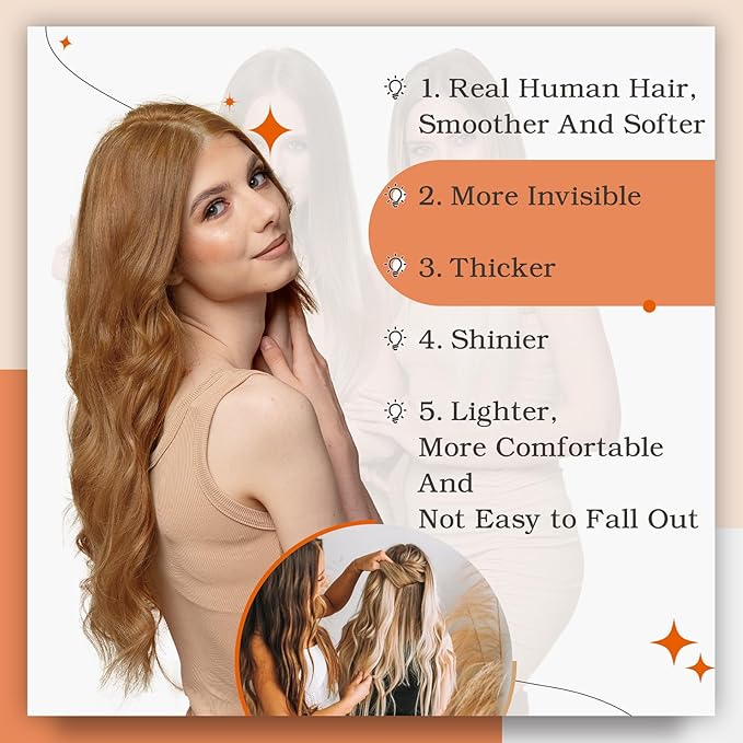 Full Shine Hair Extensions Tape in Color 330 Copper Brown Tape in Human Hair Extensions 24Inch 100Gram 40Pcs Long Straight Seamless Skin Weft Brazilian Remy for Wedding Add Length