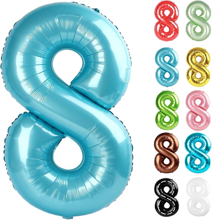 Pastel Blue Number 8 Balloon 40 Inch by IWERP