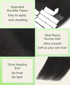SURNEL Tape in Hair Extensions Double Drawn Hair #1B Off Black Remy Tape in Hair Extensions Human Hair 20 inch 20pcs 50g(#1B-20)
