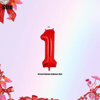 40 Inch 1 Red Number Balloons Mylar Foil Balloons 1st Birthday Party Decor | - Image 2