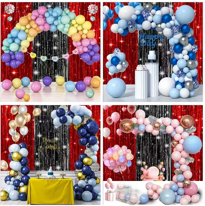 3 Pack Black and Red Backdrop Party Decorations Tinsel Curtain Party Backdrop - Image 2