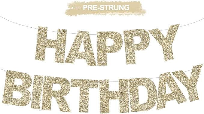 BEISHIDA Pre-Strung Champagne Happy Birthday Banner Party Sign Decoration | by Beishida