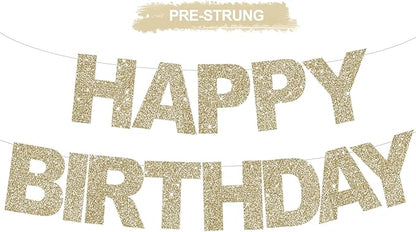 BEISHIDA Pre-Strung Champagne Happy Birthday Banner Party Sign Decoration | by Beishida